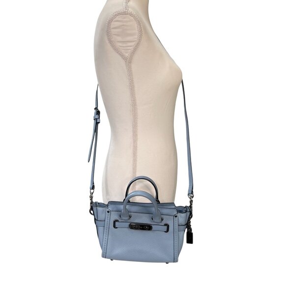 Coach NWOT Swagger Top Handle Crossbody Pebbled Leather Cloud Blue - Picture 1 of 16